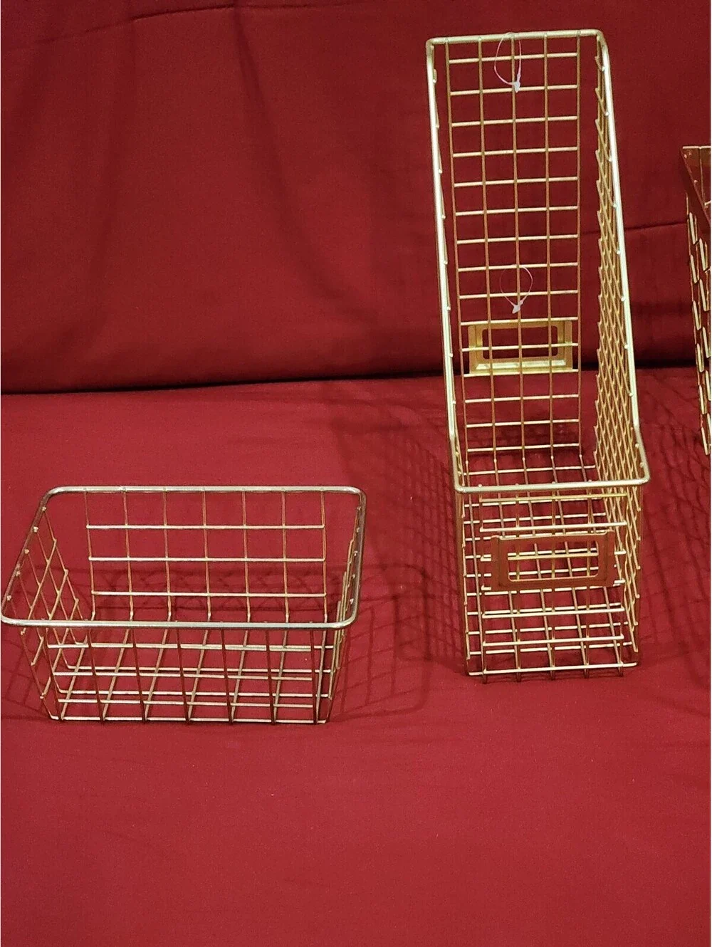 Lot of 3 Gold Tone Wire Baskets - 2 Large & 1 Small